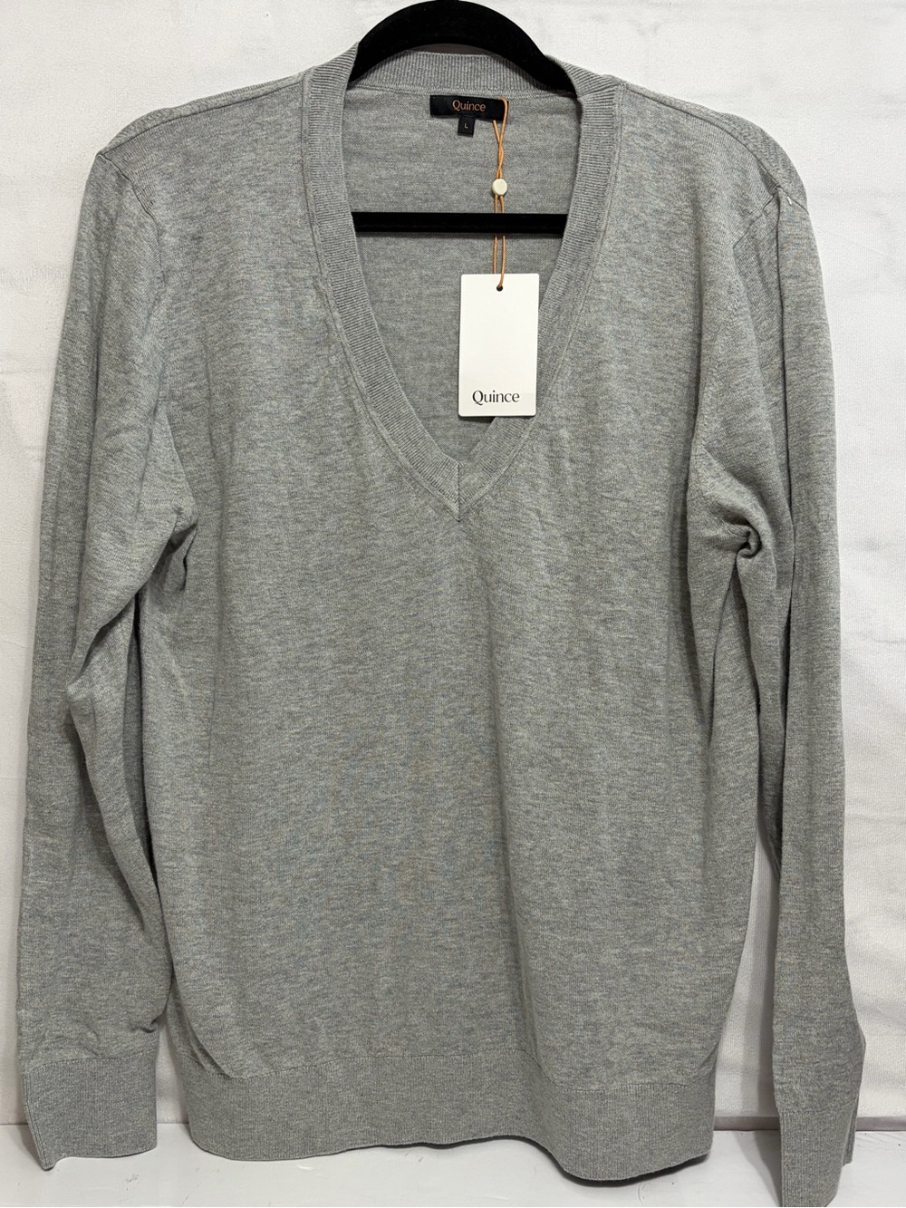 NWT Quince Lightweight Grey Cotton Cashmere V-Neck Knit Sweater Men's Size L